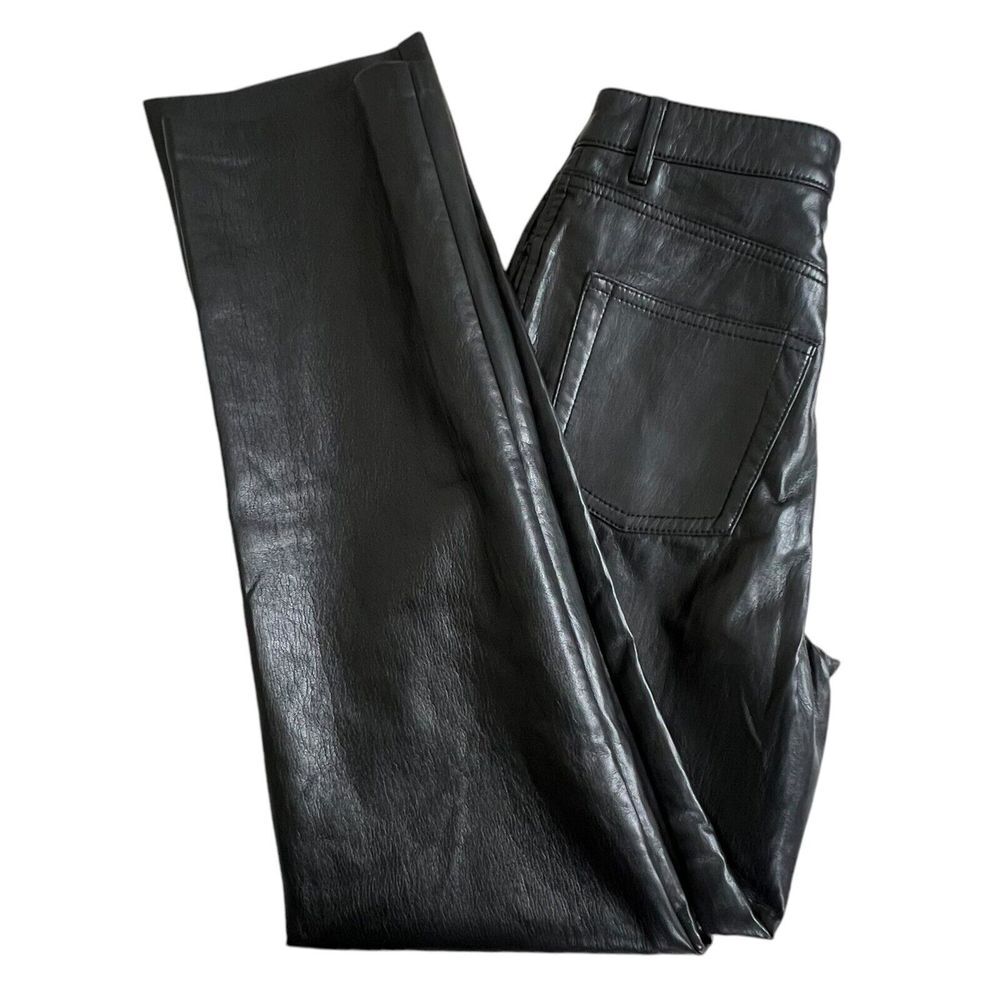 Wilfred Aritzia Melina‎ High Rise Faux Leather Straight Leg Pant Vegan Black 2